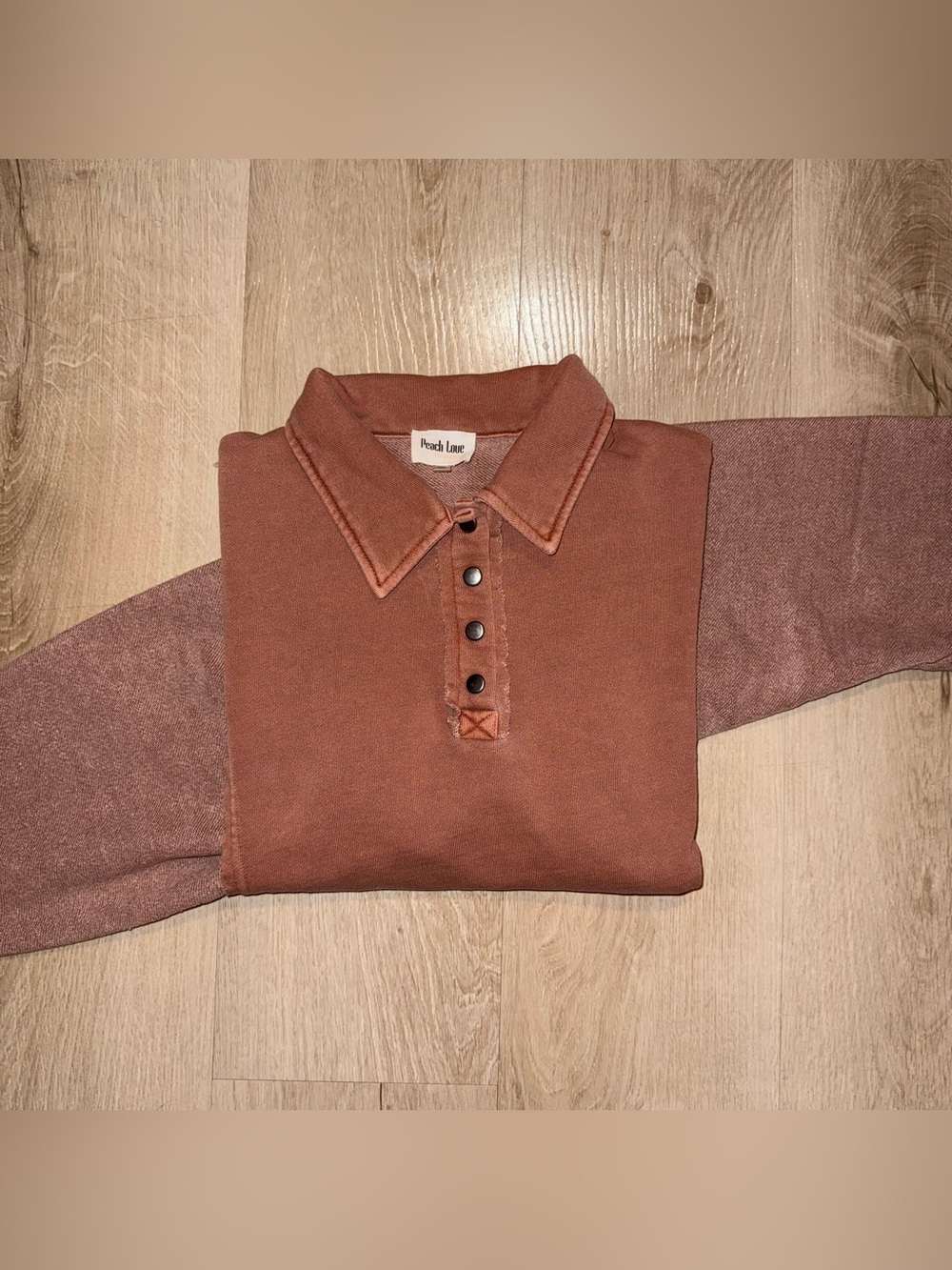 Peach Love California Henley Collar Top Rust color size Small